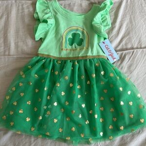 Green Shamrock Dress with Gold Accents